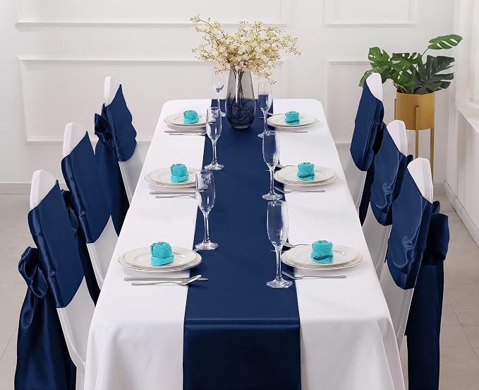 Horbaunal 2 Pack Navy Blue Satin Table Runner 12 x 108 Inch, Smooth Table Runners for Wedding Banquets Birthday Party