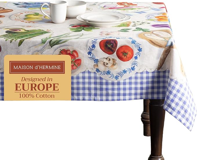 Maison d' Hermine Table Cloth Rectangle Table 100% Cotton 70 x 90 Inches Tablecloth Reusable Decorative for Dining Kitchen Room Farmhouse Party Home Hotel Restaurant Spring Summer - Gourmand