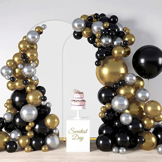 Arch Backdrop Stand with Cover Set, 7.2FT,6FT Gold Metal Wedding Arch for Ceremony, Heavy Duty Balloon Arch Stand with White Spandex Cover for Birthday Party, Baby Shower, Graduation