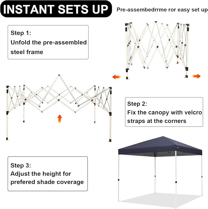 Northroad 8X8 FT Pop Up Canopy, Outdoor Instant Canopy Tent w/Carrying Bag, Portable Gazebo Shelter for Wedding Party,Commercial Event,Patio,Garden,Beach -Dark Grey