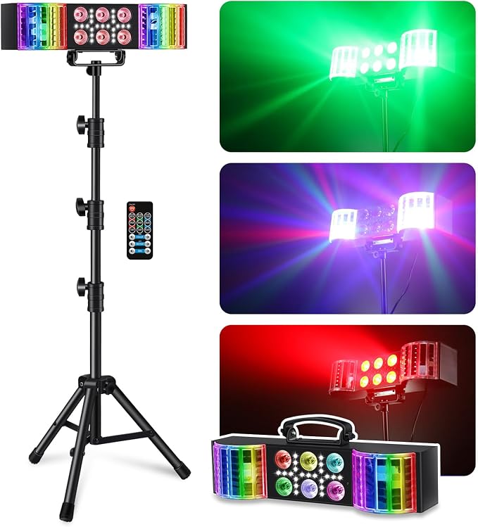Telbum DJ Lights with Stand RGBW LED Derby Par Light Set Remote Control DJ Lights for Parties Sound Activated Disco Pirty Light for Stage Gig Bar Club Band Wedding