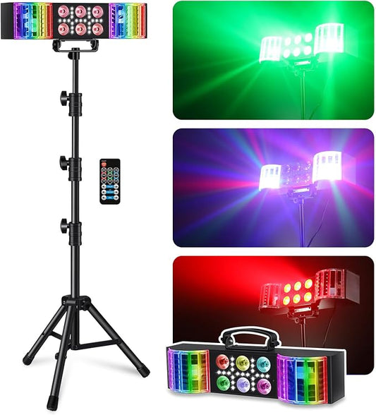 Telbum DJ Lights with Stand RGBW LED Derby Par Light Set Remote Control DJ Lights for Parties Sound Activated Disco Pirty Light for Stage Gig Bar Club Band Wedding