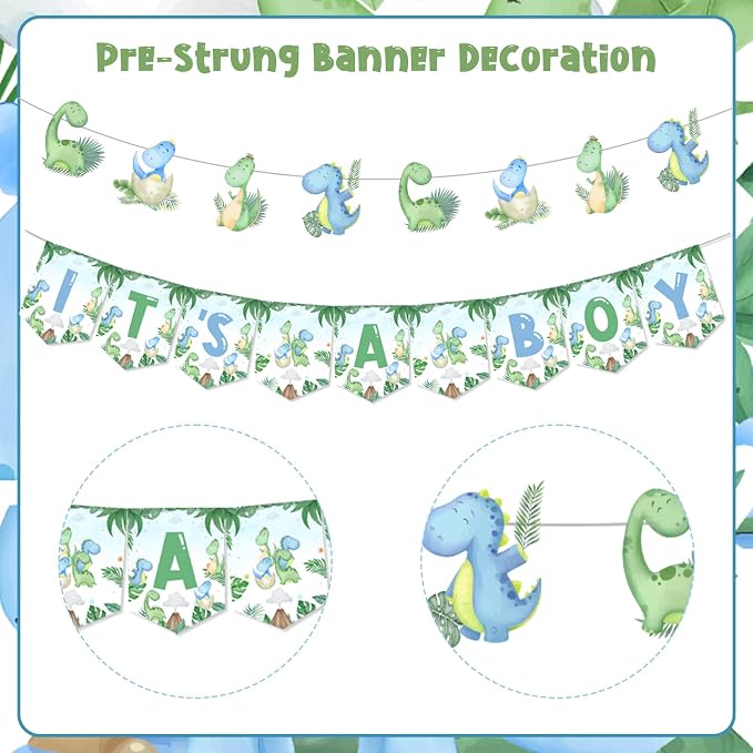 Dinosaur Baby Shower Decorations for Boys Blue Green Dinosaur Its A Boy Banner Garland Hatching Soon Cake Topper Rawr Its A Boy Decor Dinosaurs Theme Balloons for Dinosaurs Theme Party Supply