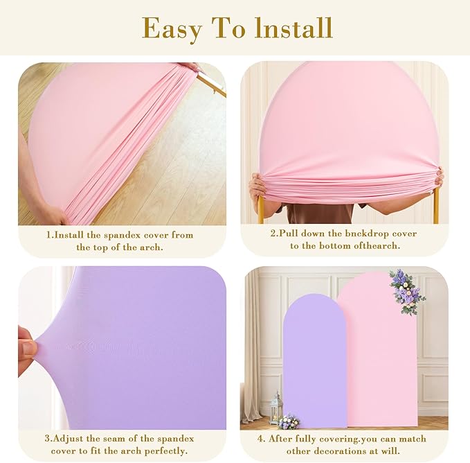 Pink Purple Arch Cover 2 Set-7.2 and 6ft Arch Backdrop Cover Spandex Fitted Baby Shower Arch Stand Covers for Girls Birthday Party Wedding Bridal Shower Banquet Photo Arch Covers Stretchy Backdrop