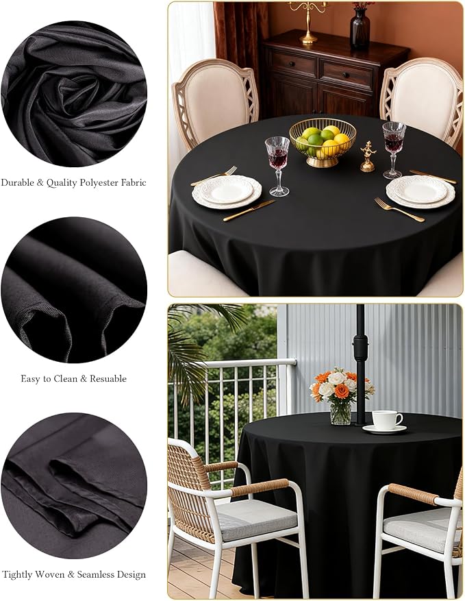 BESTVIP 6 Pack 60inch Black Round Polyester Tablecloths | Fits 20"-48" Tables | Fabric Washable Decorative Table Cover for Parties, Weddings, Holiday, Events, Restaurant