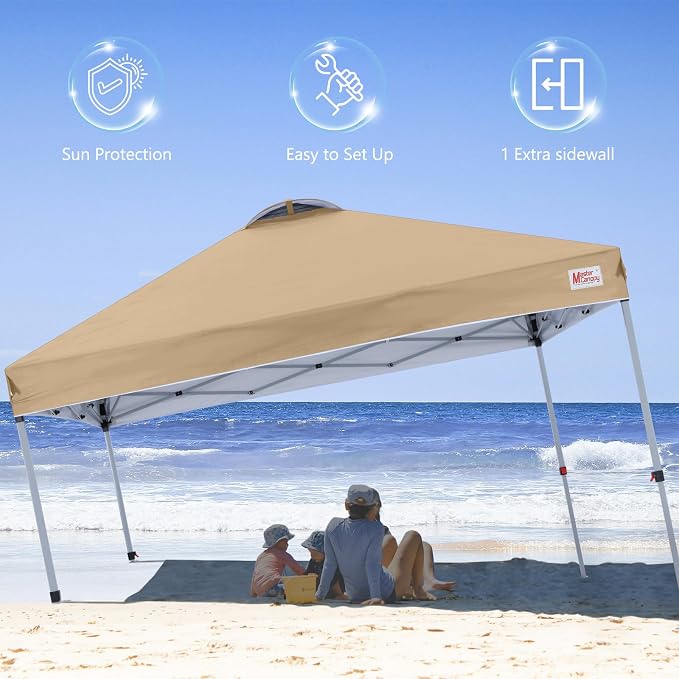 MASTERCANOPY 10x10 Pop Up Canopy Tent with 1 Sidewall, 1 Person Setup Instant Shelter, Outdoor Portable Beach Canopy, 1 Roller Bag, 4 Sandbags, 4 Ropes, 8 Stakes (10x10, Sand)