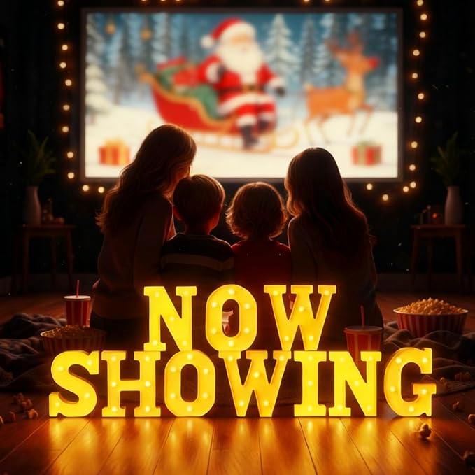 Honoson 10 Pcs Movie Night Party Decorations Now Showing Light up Sign LED Neon Sign Table Decor for Home Movie Room Film Room Camera Action Party Supplies