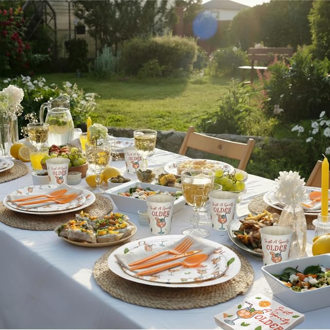 Yungyan 252 Pcs Just A Spritz Older Spritz Birthday Party Tableware Set Included Plates Napkins Cups Forks Knives Cutlery for Party Decorations Supplies 36 guests