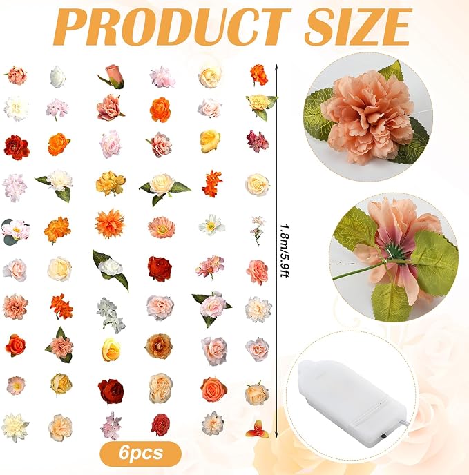 Suncalla 6 Pack 35.4ft Fake Flower Garland Backdrop with LED Lights Hanging Wildflower Floral Vine Decorations for Wedding Bridal Shower Birthday Baby Shower Party Backdrop(Bright,Multicolor)