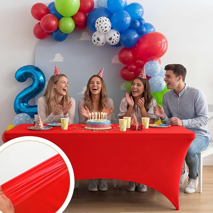 Frienda 4 Pcs Cartoon Story Tablecloth Birthday Party Supplies Spandex Stretch 71 x 30'' Cow Pattern Theme Sky Cloud Tablecloth Rectangle Cartoon Table Cover for Baby Shower Birthday Party Decoration