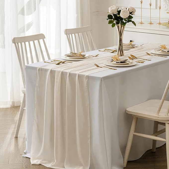 Ivory Sheer Chiffon Table Runner 35x120 Inches for Wedding Party Thanksgiving Christmas Dining Table Decor