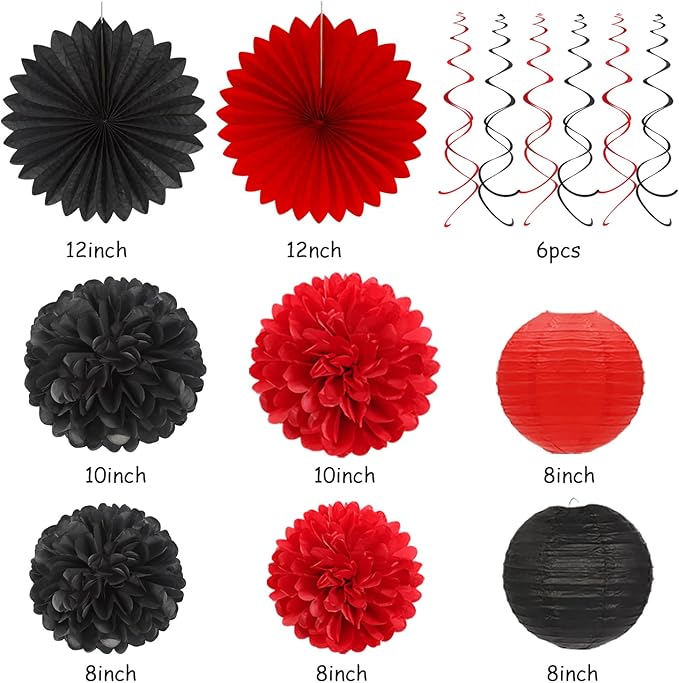 Black Red Graduation Party-Decorations Garland - 36pcs Congrats Grad Class 2026 Banner,Hat Hanging Streamer,College High School Congratulations Master Celebration Classroom Backdrop Decor Burgleda