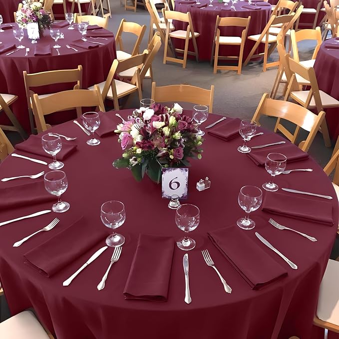 8 Pack Burgundy Round Tablecloth 120 Inch Round Table Cloth, Wrinkle Resistant and Washable Tablecloth Polyester Fabric Table Cloth Round Table Cover for Dining Wedding Banquet Party