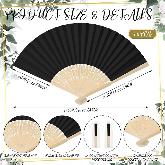 Hoteam 25 Sets Wedding Party Favors for Guests Bulk Including Can Cooler and Paper Folding Fans with Wedding Decor Table Sign Cheers to Love for Bridal Shower Party Souvenir(Classical,Black)