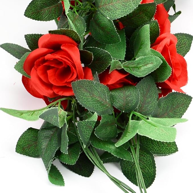 Rose Flower Garland 5pack 41Ft Artificial Fake Rose Garland Vine Artificial Flowers for Decoration Floral Garlands Decor (Red)