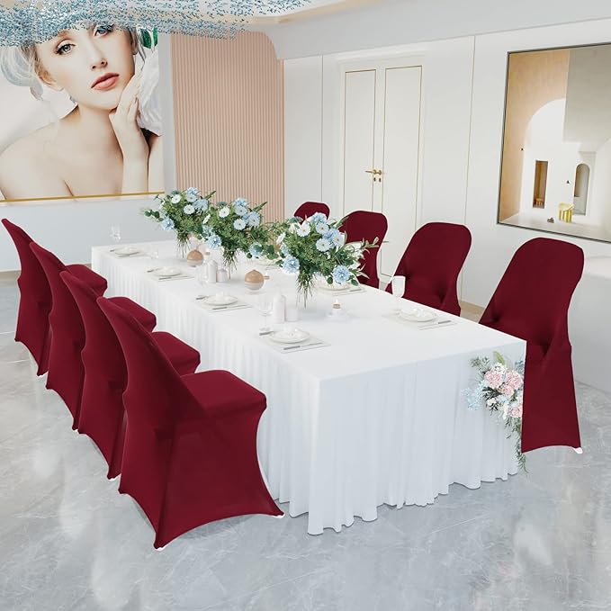 HAINARverS Folding Chair Covers for Wedding, 10pcs Stretch Spandex Washable Fabric Chair Cover, Decoration Chair Cover for Wedding, Party, Banquet, Birthday, Conference, Event(Burgundy, 10 PCS)