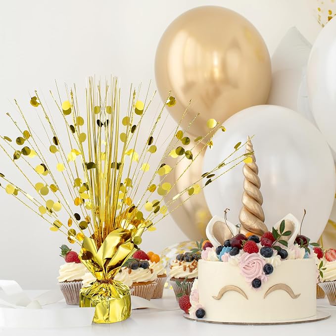 Crowye 6 Pcs Gold Metallic Foil Spray Centerpiece Table Decoration Gold Round Spray Centerpiece for Party Table Decor for Holiday Birthday Party