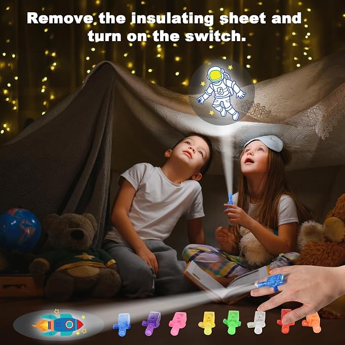 GOLDGE 48 LED Finger Lights-Space themed Party Favors, Glow in the Dark Light Up Flashlights Toys for Kids, Space Birthday decorations, Classroom Prizes, Party Goodie Bags Fillers, Family Fun