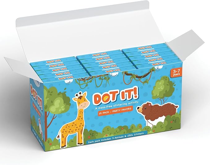 Skillmatics Party Favors (Pack of 15) - Dot It Animal Sticker Art for Kids, 500+ Stickers, Mess-Free Crafts, DIY Travel Activity, Return Gifts for Boys & Girls Ages 3, 4, 5, 6, 7