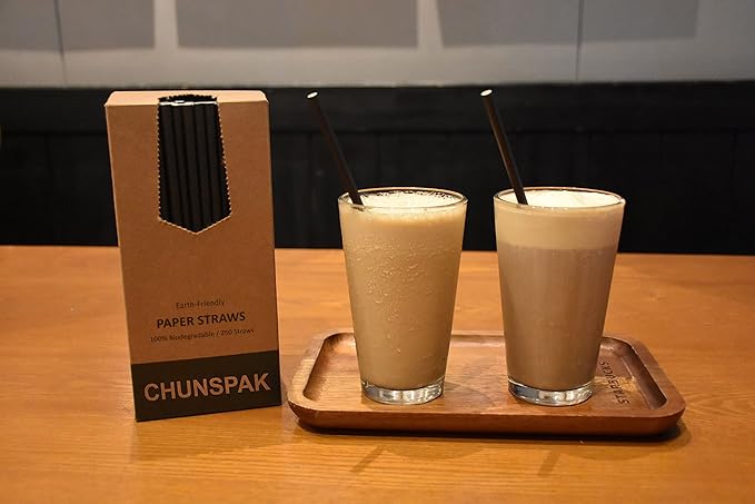 Black Paper Straws, Solid black/250 Bulk, Biodegradable Paper Drinking Straws for Cocktail, Drinks, Bars and Restaurant, 7.75"x0.24"