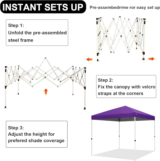 Northroad 8X8 FT Pop Up Canopy, Outdoor Instant Canopy Tent w/Carrying Bag, Portable Gazebo Shelter for Wedding Party,Commercial Event,Patio,Garden,Beach -Purple