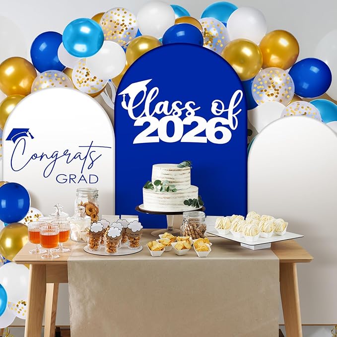 Foilswirl 2026 Graduation Decorations Class of 2026 Arch Backdrop Cover (4/5/6ft) Balloon Arch Cover Spandex Backdrop Blue White Golden Balloons for Graduation Season Class Party Decor