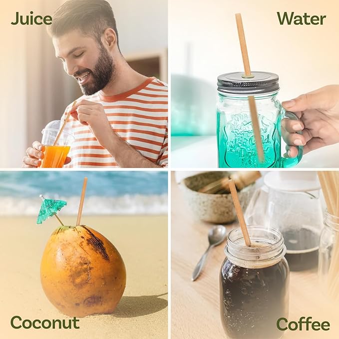 Weemium Sugarcane Straws [300 Pack] 8.25" | FSC Certified 100% Compostable Straws Disposable for Warm and Cold Drinks | Plastic-free & Biodegradable Packaging | Eco friendly made with Sugarcane Fiber