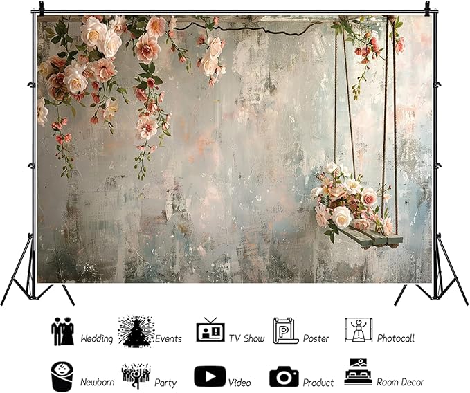 Baocicco 9x6ft Vinyl Vintage Flowers Wall Photography Backdrop Pink Rose Retro Wall Old Style Background Photo for Medieval Wedding Banner Bridal Shower Party Decors Princess Girls Birthday Studio