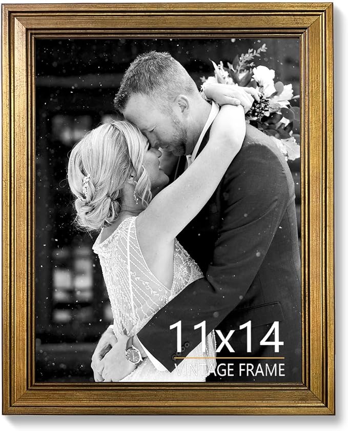 11x14 Picture Frame –Vintage Gold Picture Frames for Tabletop & Wall Mount, 11 x 14 Photo Frame for Living Room, Bedroom, Office Décor & Gift Wedding Anniversary Housewarming