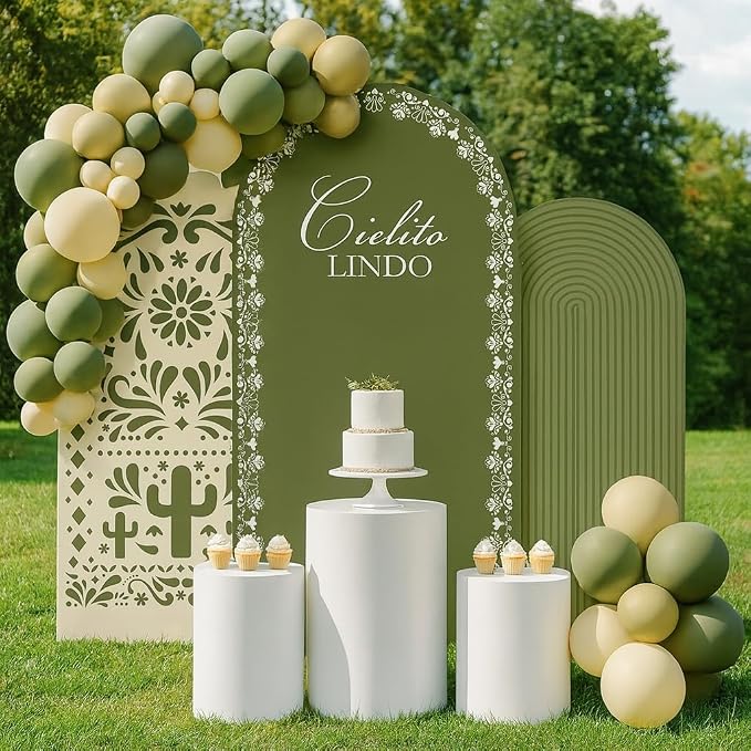 Set of 3 Arch Backdrop Cover Cielito Lindo Baby Shower Spandex Arch Fabric Cover for Mexican Bridal Wedding Birthday Party Decoration (6FT 6.6FT 7.2FT,Green)