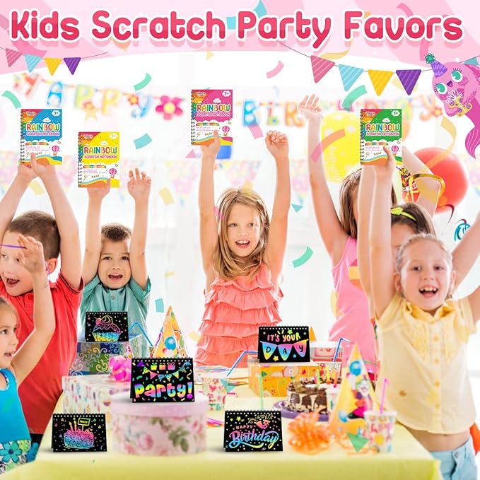 Scratch Paper Art Party Favors for Kids: 48 Pack Rainbow Scratch Notebook, Goodie Bags Stuffers Coloring Books Party Favors for Kids 3-12, Bulk Classroom Birthday Gifts for Student