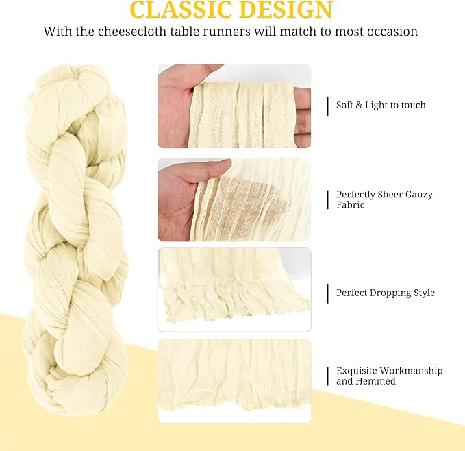 24 Pack Ivory Cheesecloth Table Runner,9FT Burgundy Runner,17x108inch Rustic Boho Gauze Table Runner for Wedding Party Bridal Shower Thanksgiving Christmas Boho Table Decoration