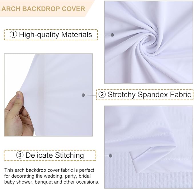 FANPROMS White Arch Cover Set of 3 Wedding Arch Backdrop Covers 4 5 6 FT Round Top Arch Cover Spandex Fitted Wedding Arched Backdrop Cover Arch Stand Covers for Birthday Party Ceremony Decorations