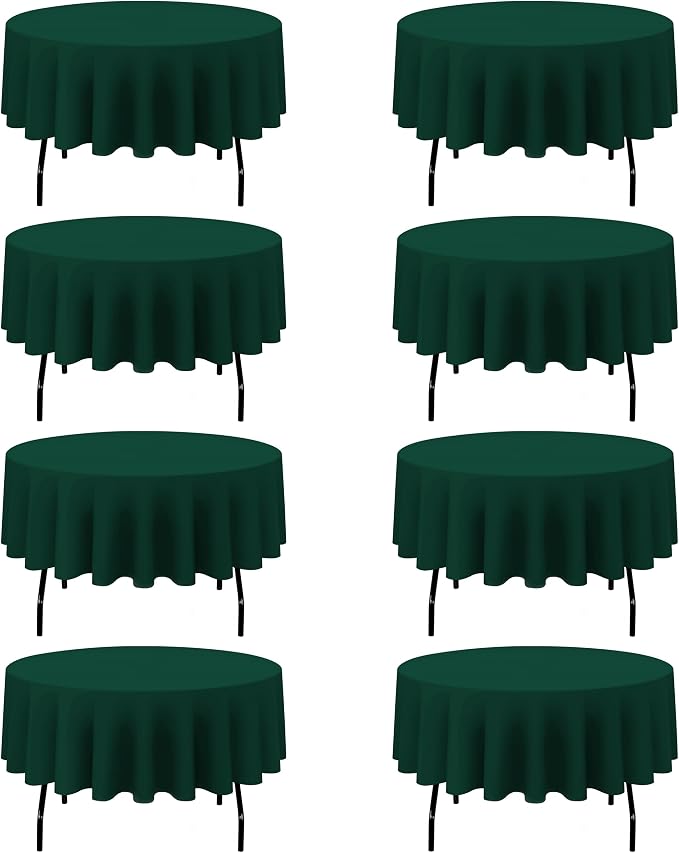 BRILLMAX 8 Pack Hunter Green Round Tablecloths 90 Inch for 60” Tables - 150 GSM Polyester Fabric, 15" Standard Drop, Water, Stain & Wrinkle Resistant Cloth Cover for Wedding Reception Banquet Dining