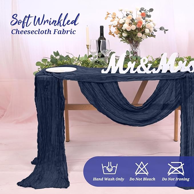 10 Pack Cheesecloth Table Runner Navy Blue, Rustic Boho Gauze Fabric Table Runner Romantic Table Runner for Wedding, Festival, Birthday, Anniversary, Dinner and Outdoor Events (17.7 x 108 inch)