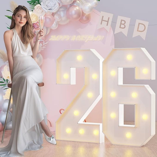 3FT Marquee Light Up Numbers 26th Birthday Decorations for Girls Boys, Large Marquee Numbers 26 Twenty-Six Years Olds Party Decor, Big Mosaic Numbers Anniversary Decorations