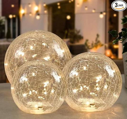 Crackle Globe LED Lamp Battery Operated with Timer, Lighted Glass Orb for Festival Christmas Decoration, Gold Mercury Glass Ball Light for Living Room Indoor (with Timer)