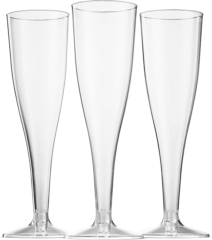 Munfix 100 Plastic Champagne Flutes - 5 Oz Disposable Clear Champagne Glasses for Parties, Mimosa Bar, Events, Wedding and Shower Party Supplies - Toasting Cocktail Cups