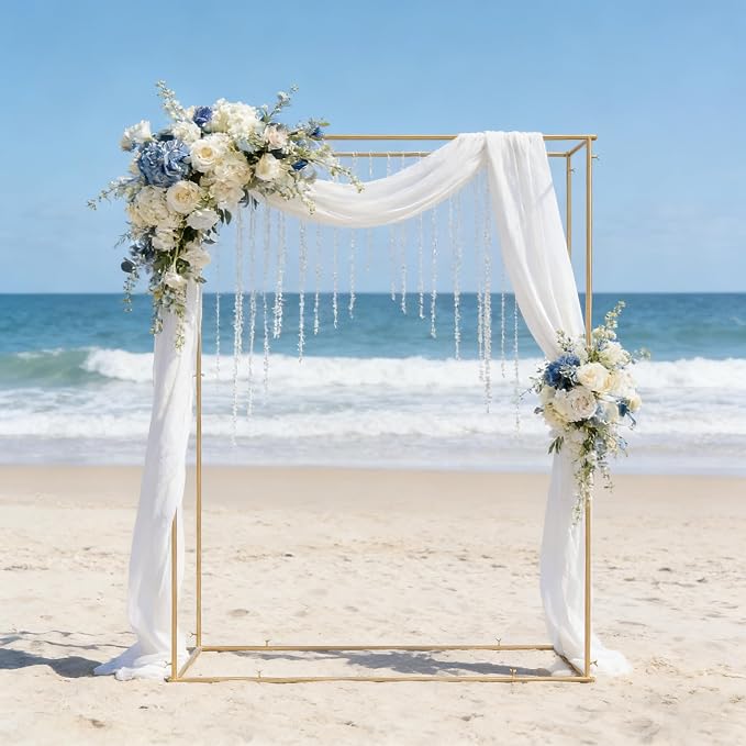 4.95 * 6.56 FT Backdrop Frame Stand, Wedding Decor Metal Arbor Flower Stand, Balloon Arch Backdrop, Golden