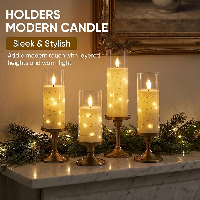 Homemory Flameless Candles with Remote Timer, Clear Acrylic Flickering LED Pillar Candles with Embedded Fairy String Lights, Battery Operated Candles for Wedding Fireplace Lantern Home Decor, Set of 9