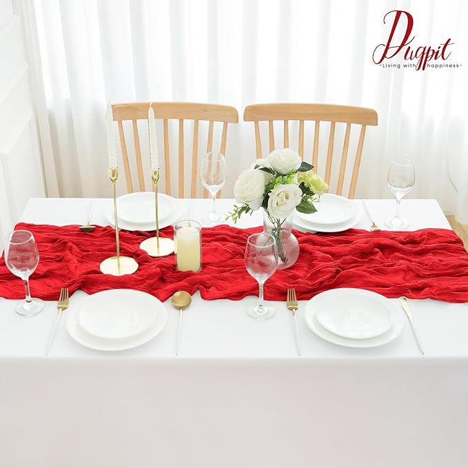 16Pack Red Table Runner 10FT Red Cheesecloth Table Runner 35x120Inch Long Boho Cheese Cloth Table Runners Rustic Gauze Table Runners for Party Wedding Bridal Baby Shower Table Decor