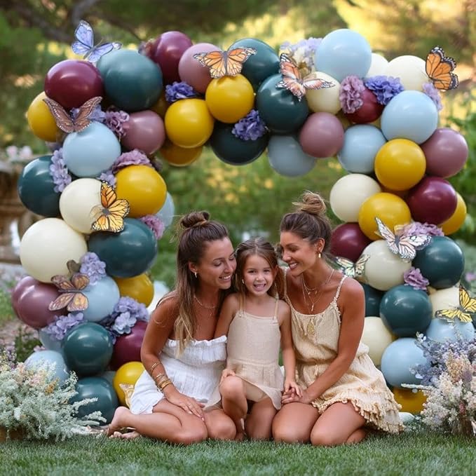 Blue Yellow Purple Balloon Arch, Double Stuffed Dusty Blue Purple Balloon Garland Kit with 6pcs Hydrangea Artificial Flowers for Baby Shower Birthday Boho Floral Wedding Party Decoration