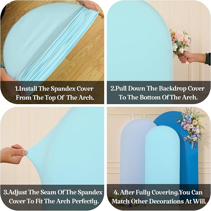 Set of 3 Arch Backdrop Covers(7.2ft, 6.6ft, 6ft) - Premium Stretchy Spandex Backdrop Arch Stand Cover for Baby Shower,Wedding,Party Decor Chiara Cover with Double-Sided Design(Blue)