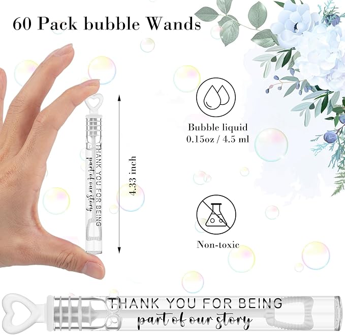 Hollowfly 120 Pack Wedding Mini Bubble Wands for a Wedding Bulk, White Black Story Heart Bubble for Guests Send Off Wand Adults Bridal Exit Shower Party Supplies Valentine Anniversaries Celebration