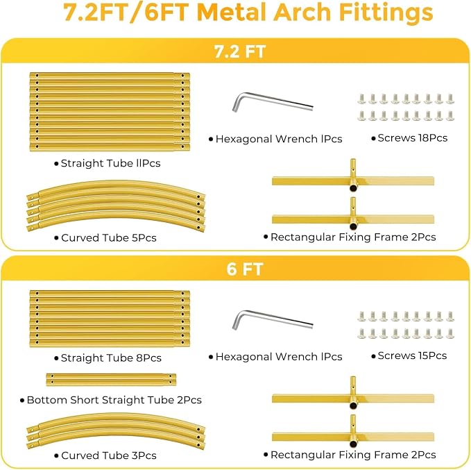 Metal Arch Backdrop Stand, 7.2FT+6FT Wedding Arch Frame, Balloon Arch Backdrop Stand Set of 2, Gold Wedding Arch Backdrop Stand for Wedding Birthday Party Baby Shower Graduation Ceremony Decor