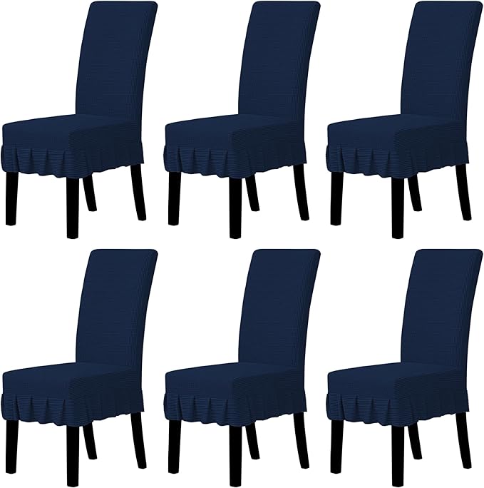 Easy-Going Dining Chair Covers Stretch Parsons Chair Slipcover with Skirt Chair Covers for Dining Room Restaurant Banquet (6 PCS, Navy)