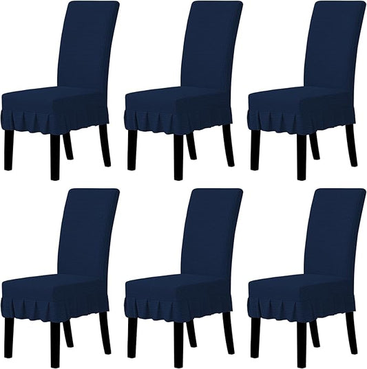 Easy-Going Dining Chair Covers Stretch Parsons Chair Slipcover with Skirt Chair Covers for Dining Room Restaurant Banquet (6 PCS, Navy)