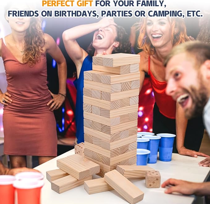 Megwoz Giant Tumble Tower Games for Kids and Adults 57 Blocks New Zealand Pine Wooden Blocks Stacking to Over 4.2FT Family Game for Indoors Outdoors Yard Games for Family