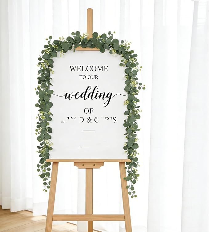 4Pcs Eucalyptus Garland, 6FT Green Garland with Flowers, Artificial Faux Greenery Vines for Wedding Party Table Centerpieces Runner Room Home Mantle Decor
