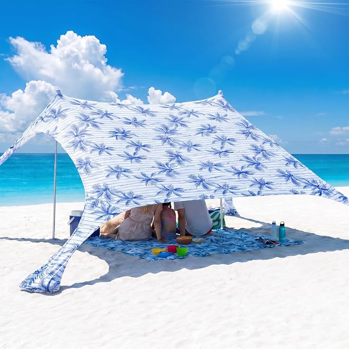 Sekey Aluminum Beach Shade Sun Shelter UPF 50+ - 6.5x6.5 FT Portable Beach Canopy with Windproof Rope & Stability Poles, Easy Setup Outdoor Tent for Camping, Backyard, Fishing, Picnics